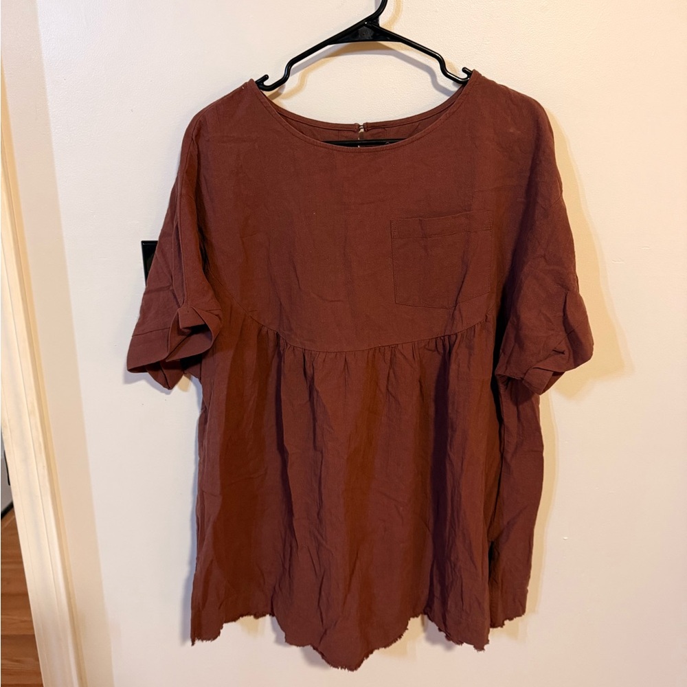 Elegant Brown Blouse with Pocket Detail
